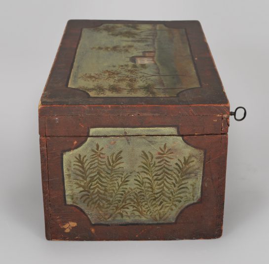 Small Paint-Decorated Wood Box with Key